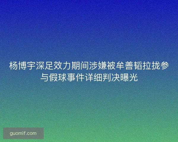 杨博宇深足效力期间涉嫌被牟善韬拉拢参与假球事件详细判决曝光